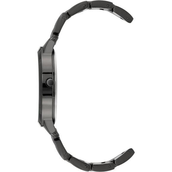 Nine West Gunmetal Bracelet Watch Black Dial Purple Hands Adjustable Womens - Picture 2 of 5